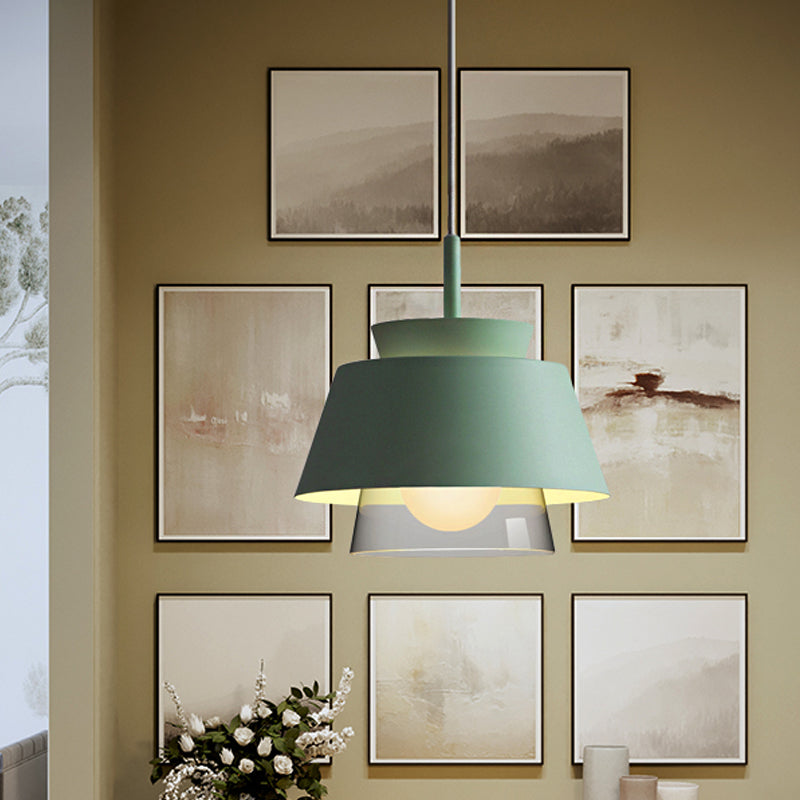 Blue/Green Tapered Hanging Light Macaron Pendant Lamp - Perfect For Dining Room Green