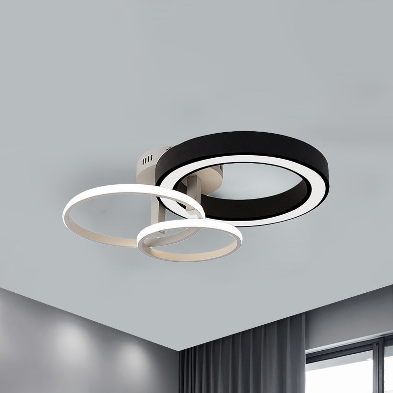 Contemporary 3-Light Bedroom Flush Mount Light in Black & White Circles Design