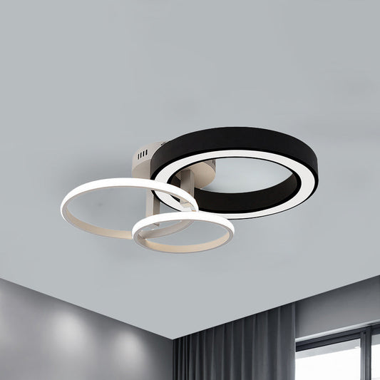Contemporary 3-Light Bedroom Flush Mount Light in Black & White Circles Design