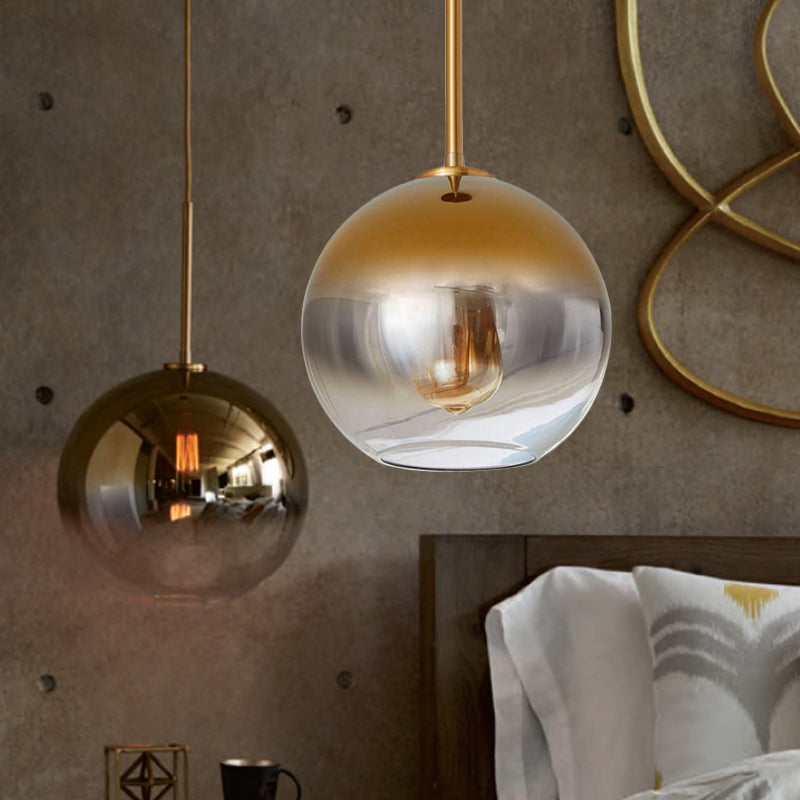 Nordic Glass Globe Pendant Lighting - 8"/10"/12"W - 1 Light Sliver/Gold Hanging Light