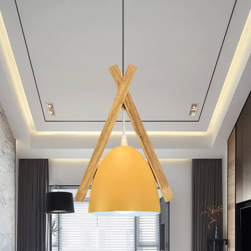 Hanging Bowl Shape Pendant Light: Linear Wood Deco Macaron Loft Aluminum Perfect For Hallway