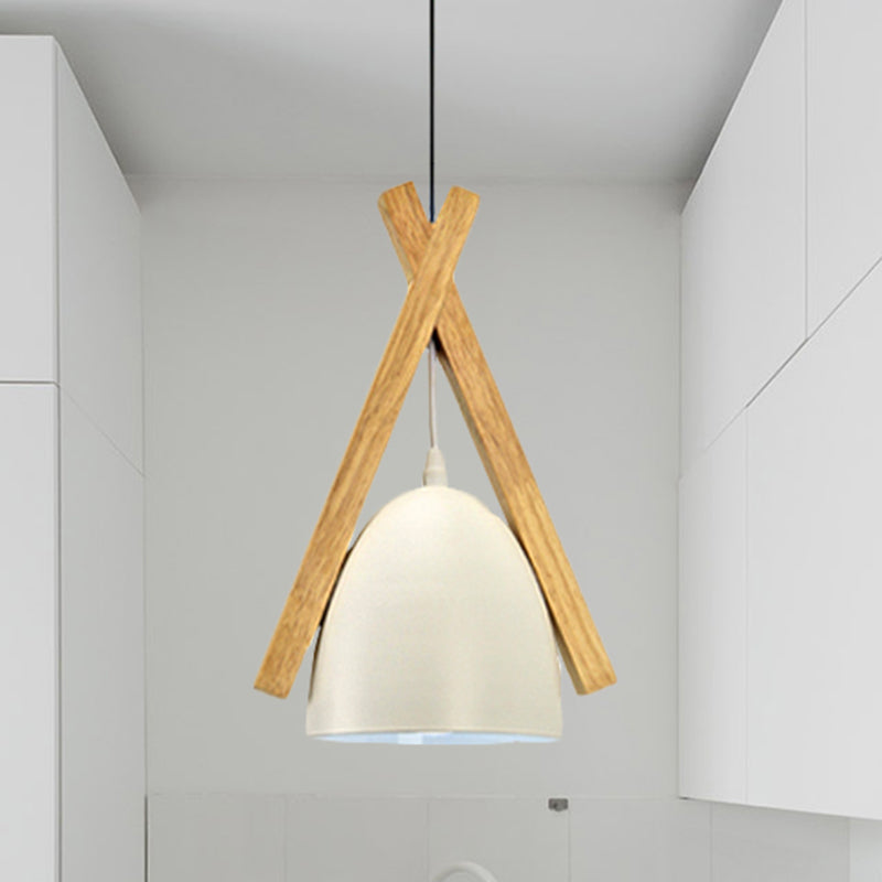Hanging Bowl Shape Pendant Light: Linear Wood Deco Macaron Loft Aluminum Perfect For Hallway White