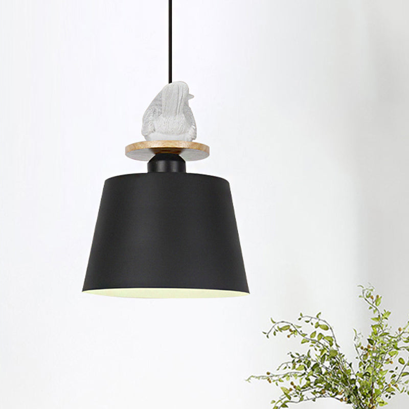 Metal Pendant Light With Tapered Shade Cloth For Shop Ceilings - 1 Head Hanging Design Pigeon Deco