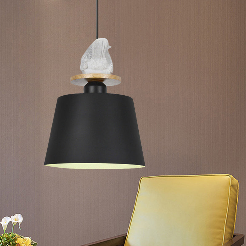 Metal Pendant Light With Tapered Shade Cloth For Shop Ceilings - 1 Head Hanging Design Pigeon Deco