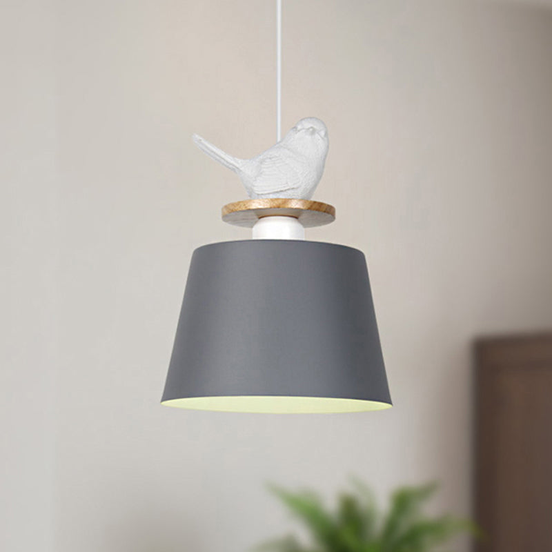 Metal Pendant Light With Tapered Shade Cloth For Shop Ceilings - 1 Head Hanging Design Pigeon Deco