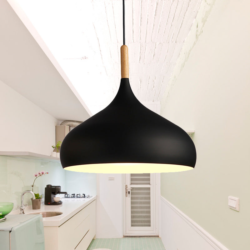 Suspension en métal de style nordique en forme de larme - 1 lumière noir/blanc/doré - Disponible en 9,5"/12,5"/14"W