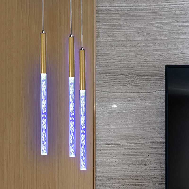 Modern Crystal Hanging Pendant Light - 1-Light Gold Ceiling Lamp for Bars - Warm/White/Purple Light