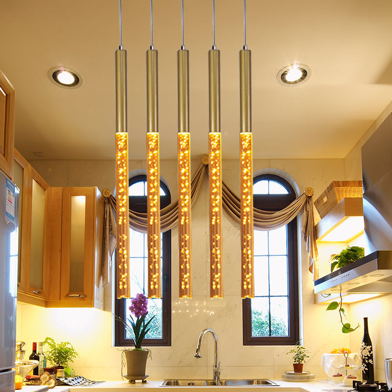 Modern Crystal Hanging Pendant Light - 1-Light Gold Ceiling Lamp for Bars - Warm/White/Purple Light