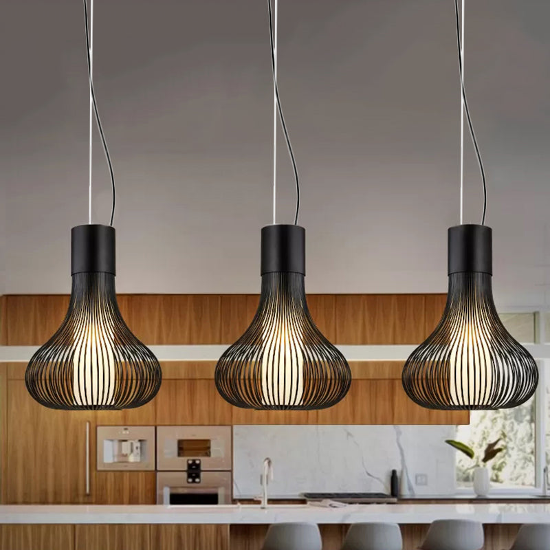 Gourd Wire Cage Pendant Ceiling Lamp - Contemporary Metal Design With Inner Cylinder Shade 1 Light