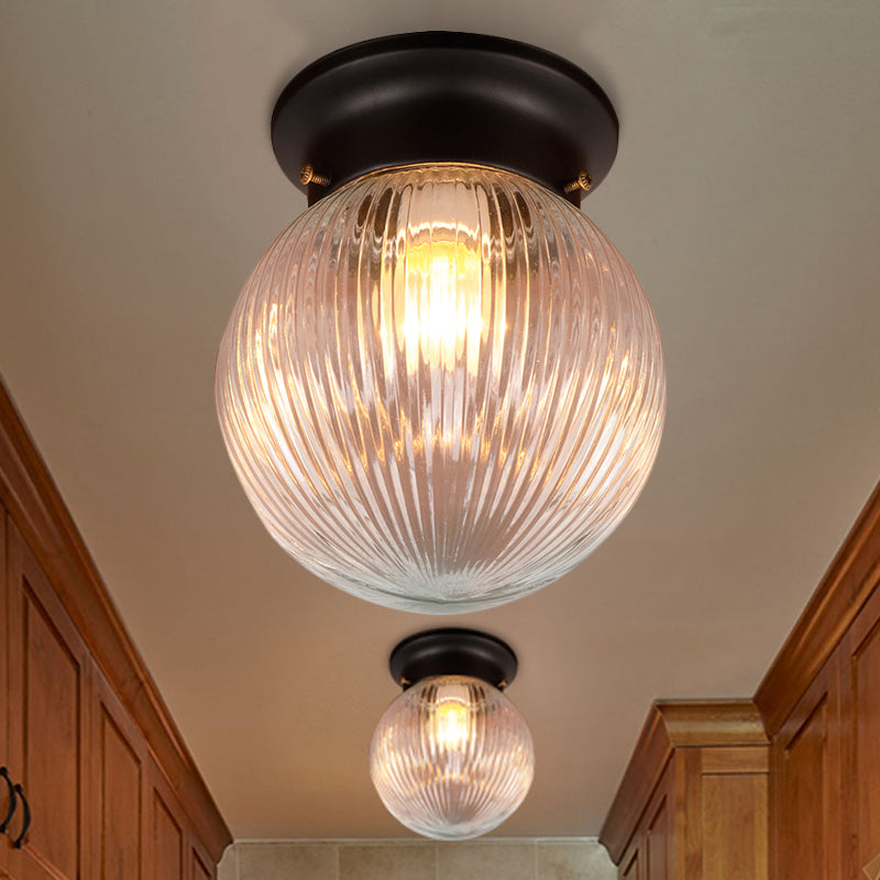 Modern Black Ball Flush Mount Ceiling Light with Clear Glass - 1 Light Fixture
