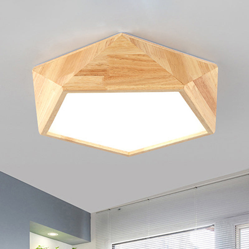 Wood Pentagon LED Flush Ceiling Light - Japanese Style, Beige - 16.5"/20.5" Width