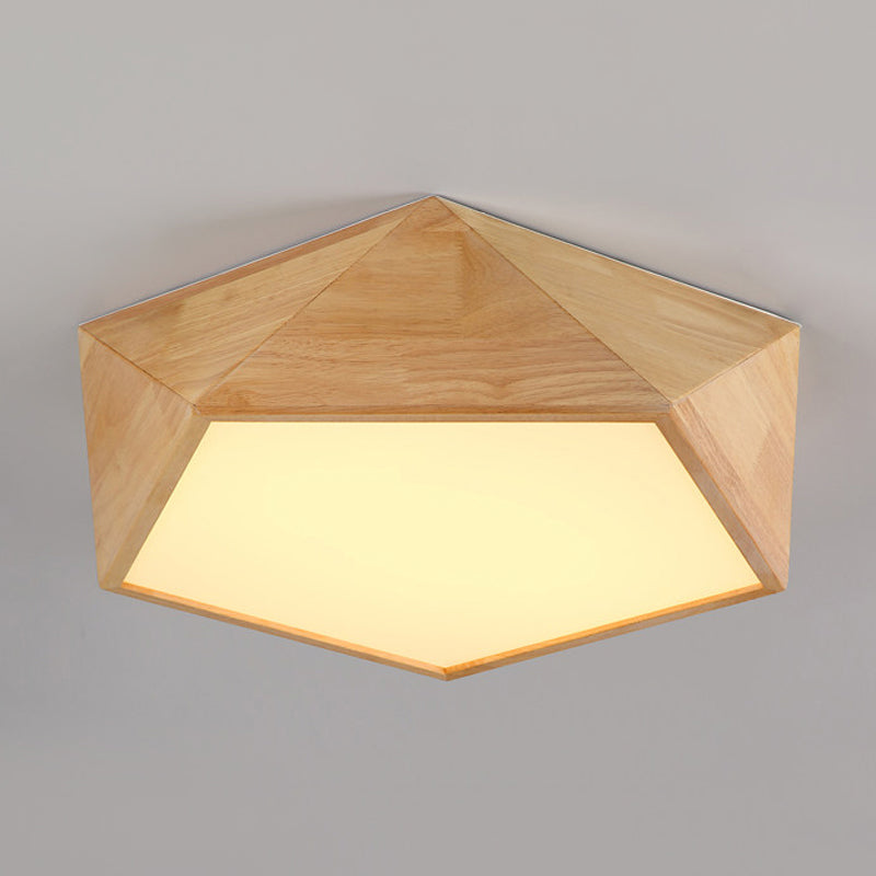 Wood Pentagon Led Flush Ceiling Light - Japanese Style Beige 16.5/20.5 Width / 16.5 Warm