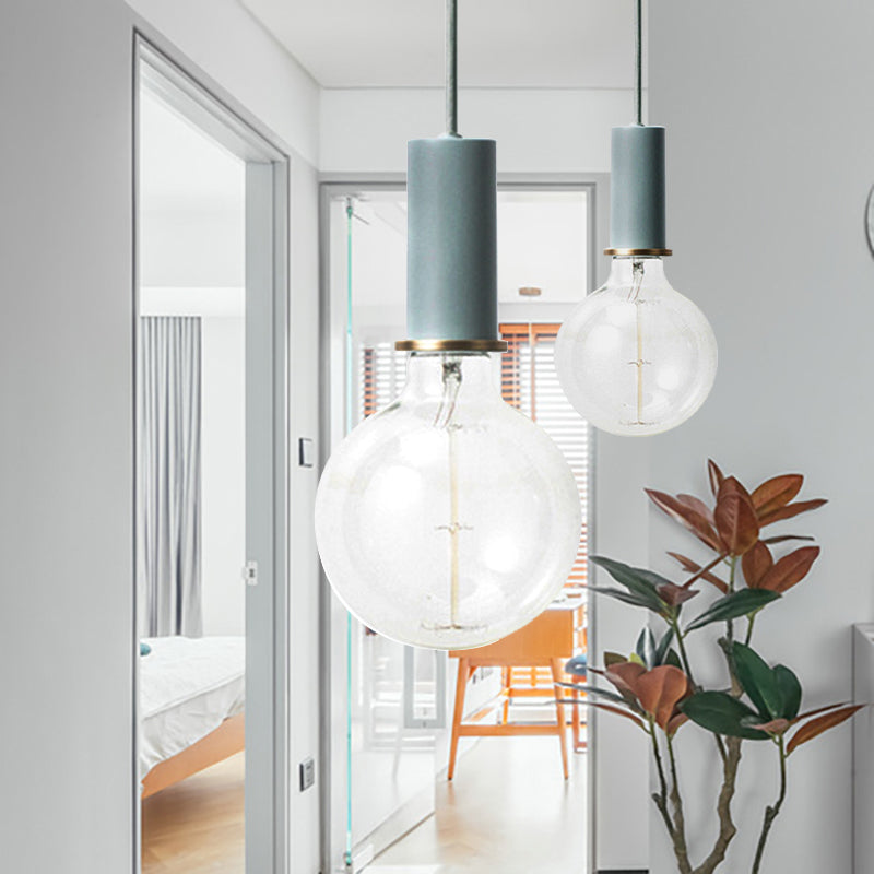 Mini Macaron Loft Metal Pendant Light - Single Hanging Lamp For Cafes Black/Blue/Pink/White Blue / 4