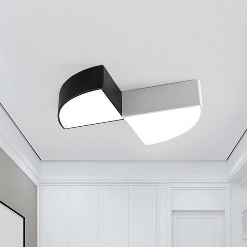 Modern White/Black Sector Flush LED Ceiling Light - Metal Mount, 10"/12"/14" Wide
