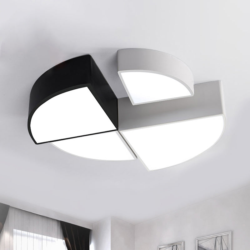 Modern White/Black Sector Flush LED Ceiling Light - Metal Mount, 10"/12"/14" Wide