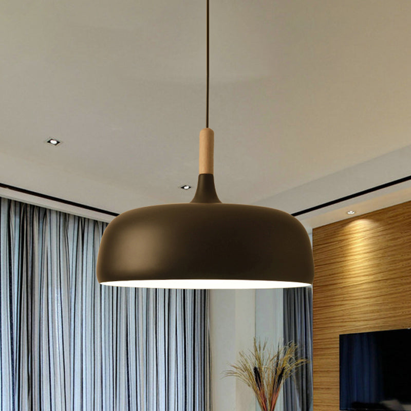 Sleek Metal Bowl Ceiling Lamp - Simple Style, 1 Light Black/White Pendant Light for Dining Room - 12.5"/19" Wide