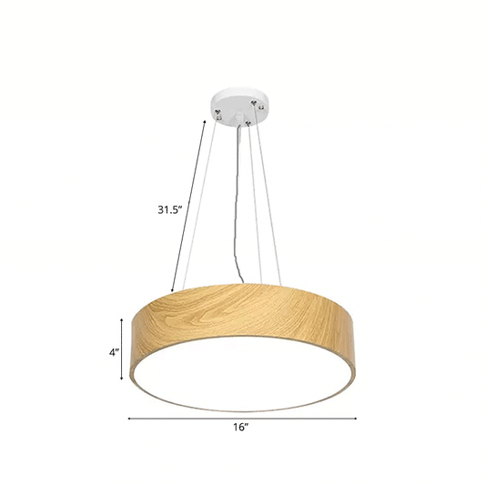 Simplicity Led Suspension Light With Wood Effect Shade Beige Hanging Lamp - 16/19.5/23.5 Wide / 16
