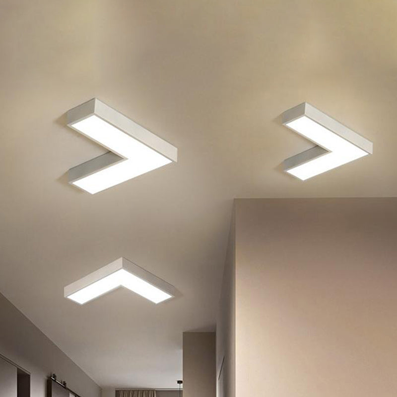 Modern Arrow Metal Flush Mount LED Ceiling Light - 10"/14" Wide (White/Black) for Office with Opaline Diffuser