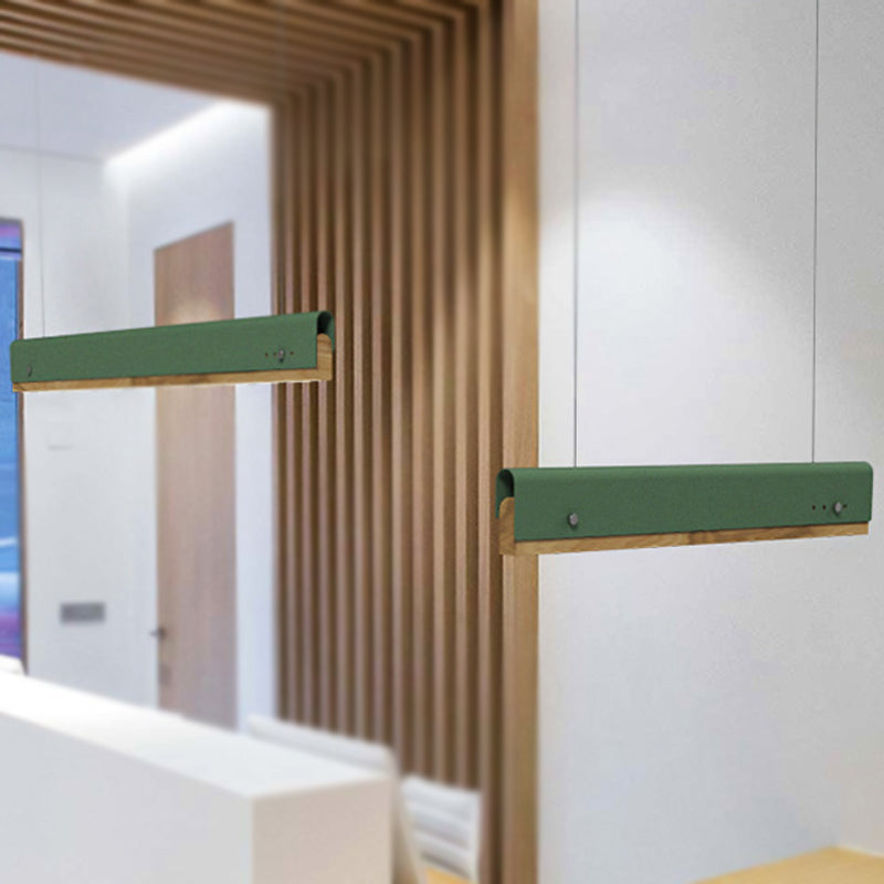 Modern Wood and Metal Rectangle Ceiling Pendant Light - 23.5"/35.5"/47" Wide - 1 Light - White/Pink/Yellow Hanging Lamp Kit
