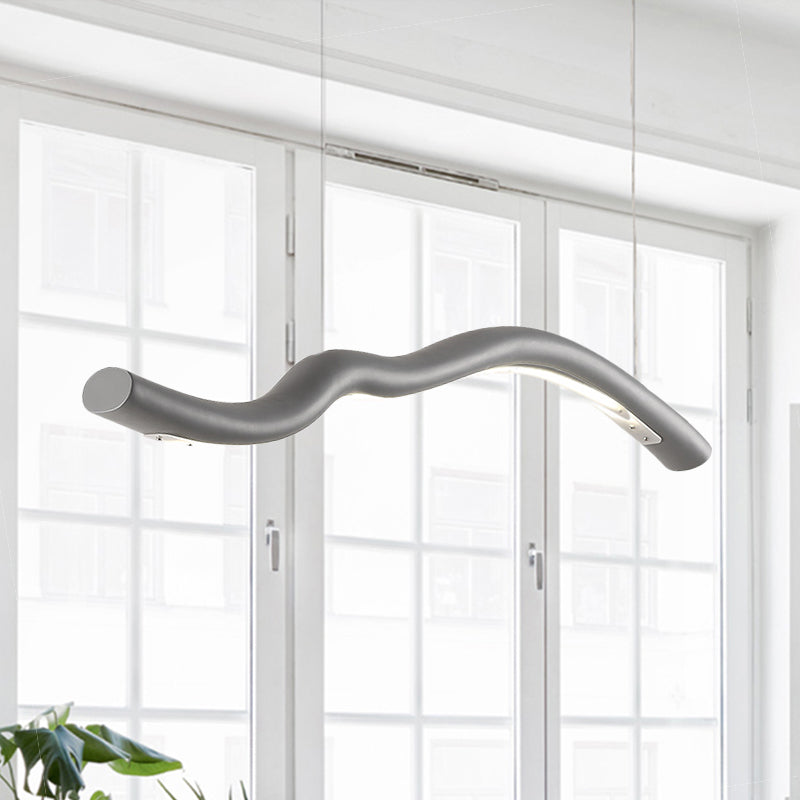 Gray/White Integrated Led Pendant Light For Dining Room With Linear Curved Metal Design