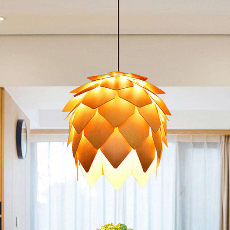 Pinecone Pendant Lighting - Lodge Style Wood Ceiling Fixture in Beige