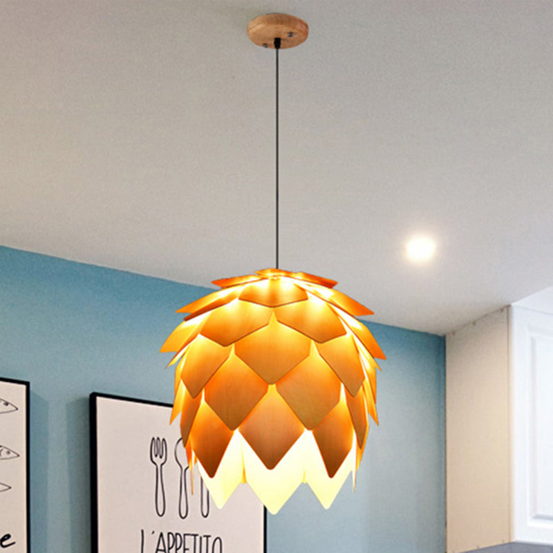 Pinecone Pendant Lighting - Lodge Style Wood Ceiling Fixture in Beige