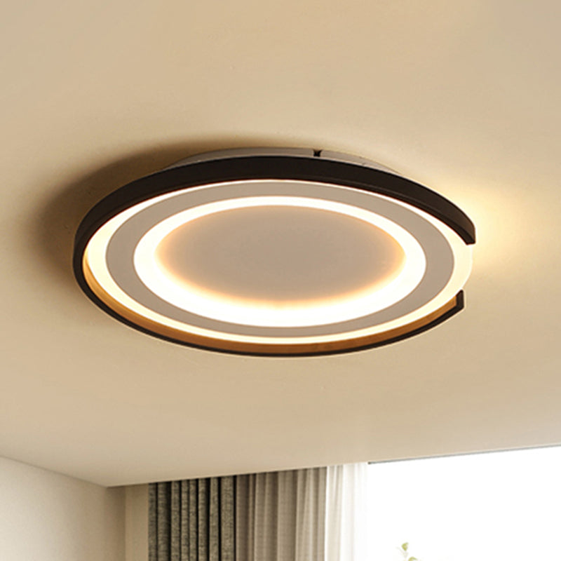 Simple Metal LED Flush Mount Light Fixture - Round Black/Black and White Bedroom Ceiling Light in Warm/White, 16"/20.5" Diameter