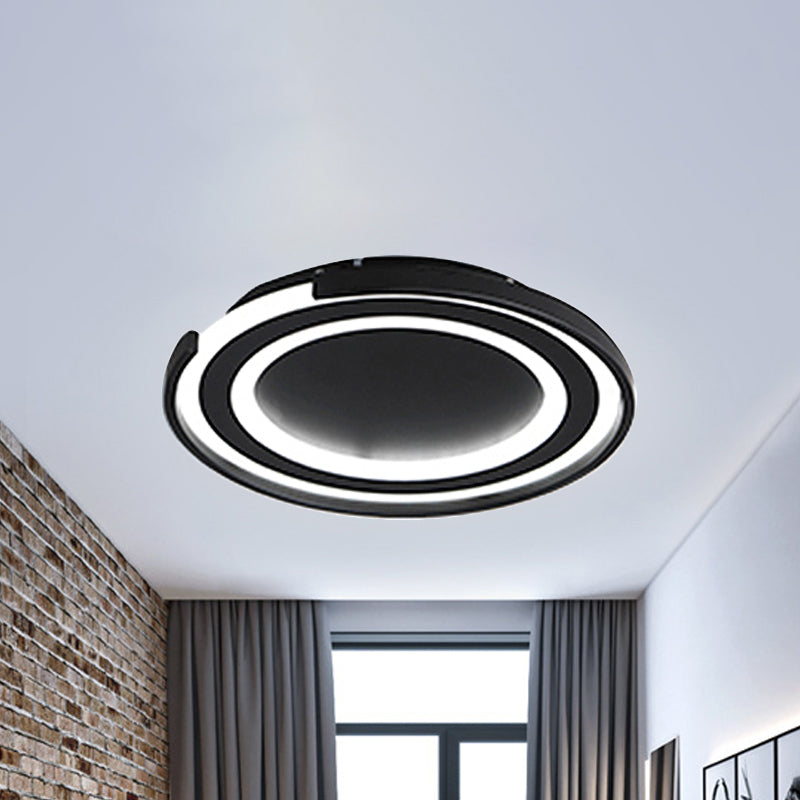 Simple Metal LED Flush Mount Light Fixture - Round Black/Black and White Bedroom Ceiling Light in Warm/White, 16"/20.5" Diameter