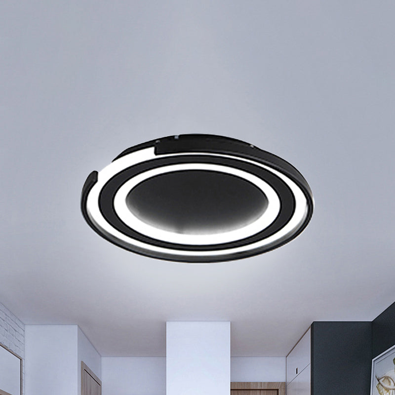 Simple Metal LED Flush Mount Light Fixture - Round Black/Black and White Bedroom Ceiling Light in Warm/White, 16"/20.5" Diameter