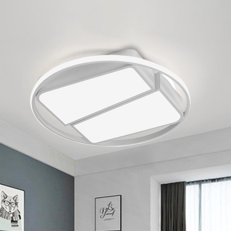 Modern Metal Black/White LED Ceiling Mount Light - 2-Trapezoid Design, 16"/19.5" Wide Flush Fixture for Bedroom in Warm/White Light