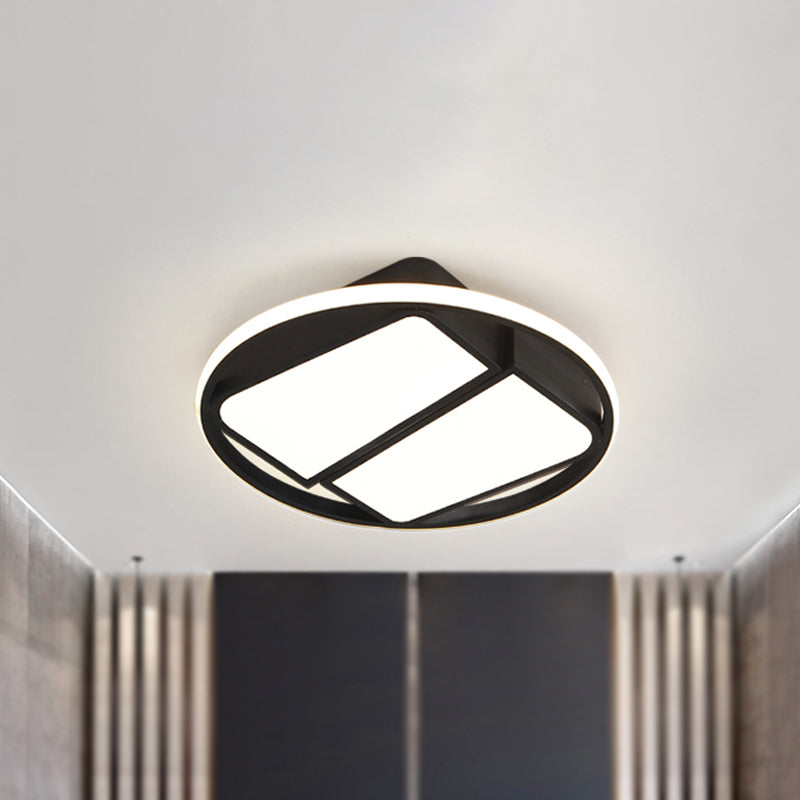 Modern Metal Black/White LED Ceiling Mount Light - 2-Trapezoid Design, 16"/19.5" Wide Flush Fixture for Bedroom in Warm/White Light