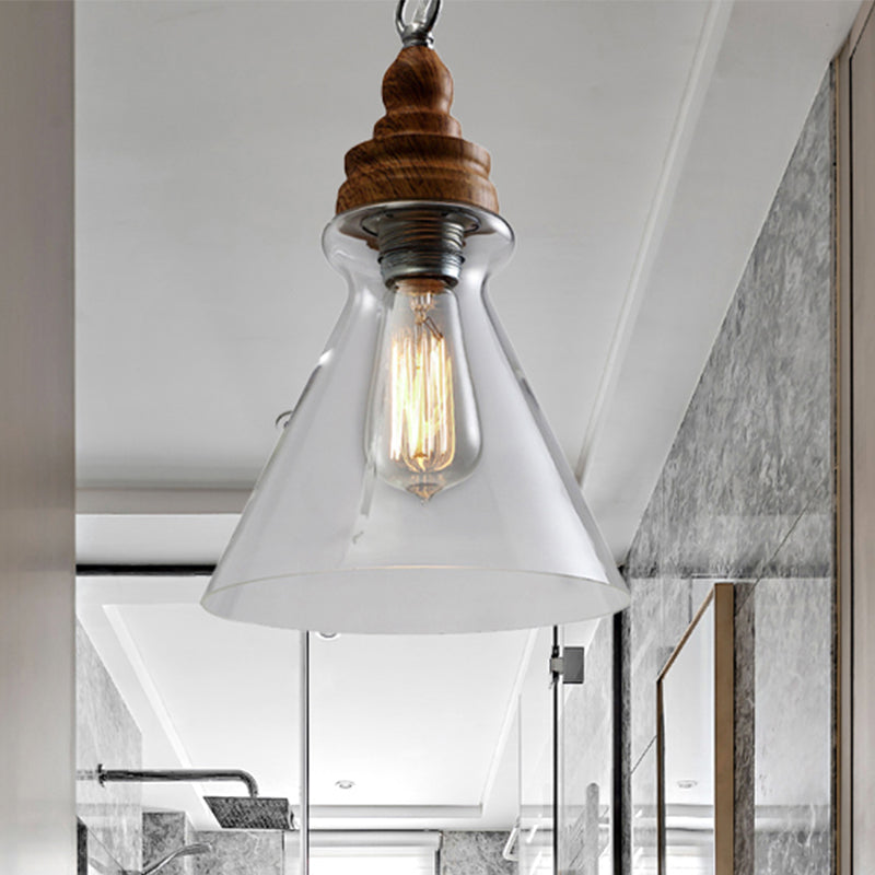 Clear Glass Pendant Lighting Modernist Ceiling Lamp for Restaurant - Globe/Bowl/Cone Design - 1 Light Brown - Includes Chain