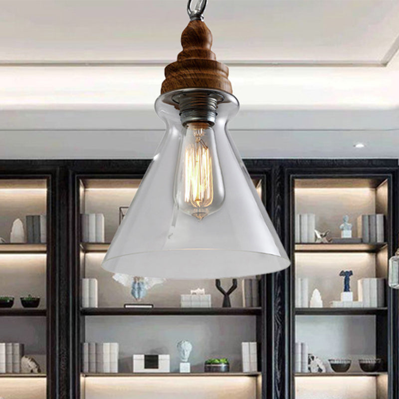 Clear Glass Pendant Lighting Modernist Ceiling Lamp for Restaurant - Globe/Bowl/Cone Design - 1 Light Brown - Includes Chain
