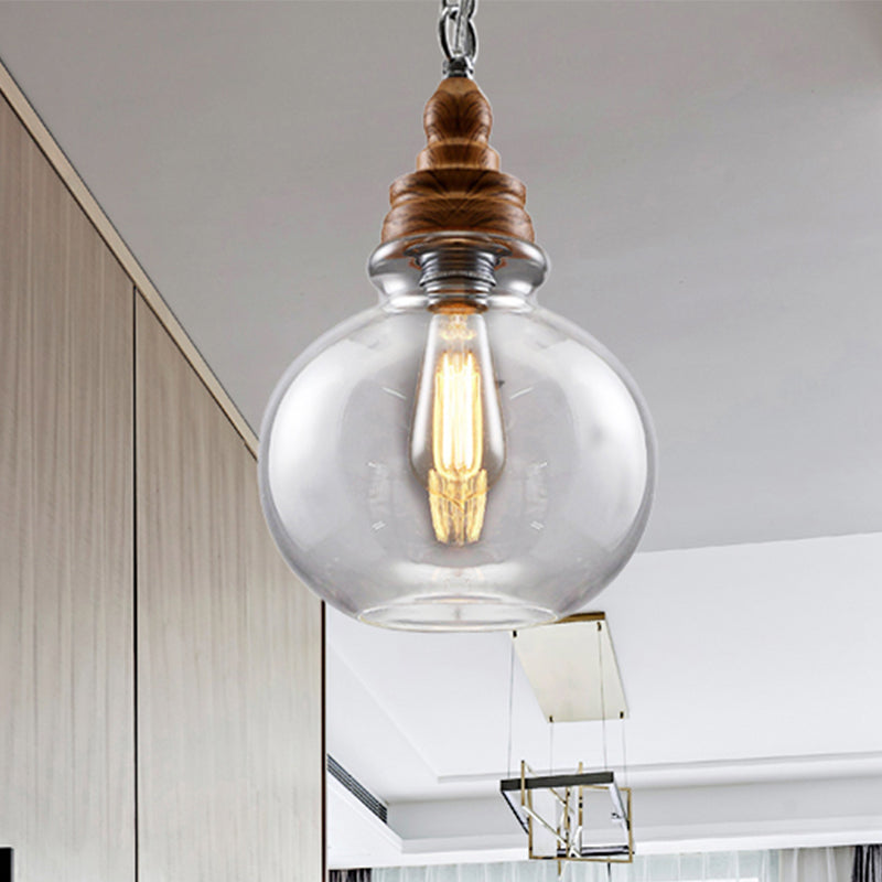 Clear Glass Pendant Lighting Kit - Modernist 1-Light Brown Ceiling Lamp For Restaurants / Globe