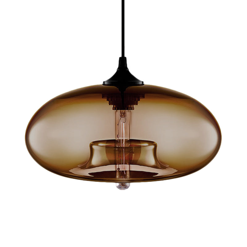 Contemporary 1-Light Hanging Ceiling Lamp with Oval Glass Shade in Red/Brown/Blue
