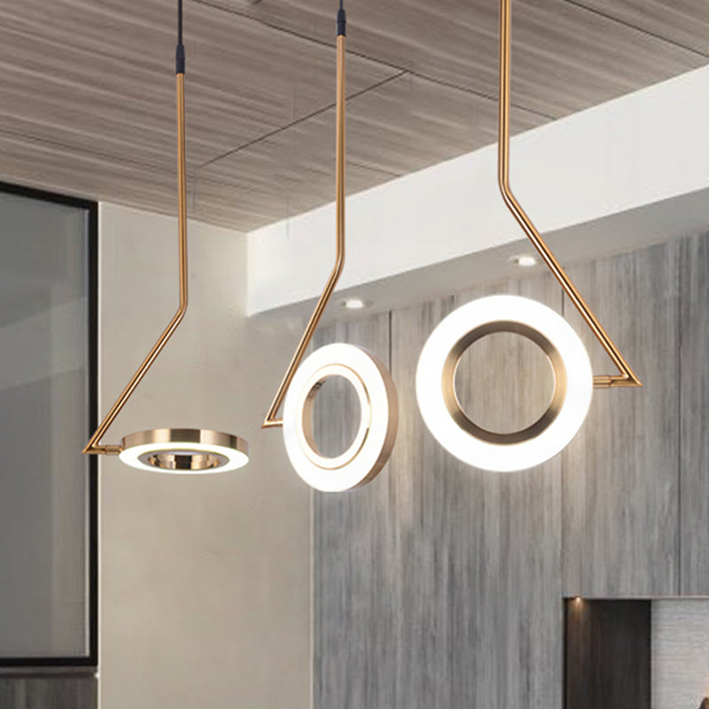 Minimalist Gold Ring Pendant Light Metal Led Ceiling Lamp For Dining Room With Curved Arm