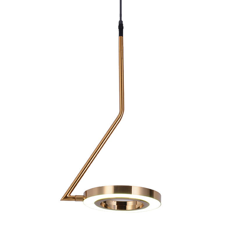 Minimalist Metal LED Gold Ring Pendant Light with Curved Arm for Dining Room Ceiling
