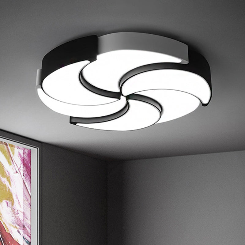 Plafonnier LED contemporain en acrylique à encastrer avec motif de moulin à vent - Circulaire, noir et blanc - 19,5"/23,5"/31" W - Lumière chaude/blanche