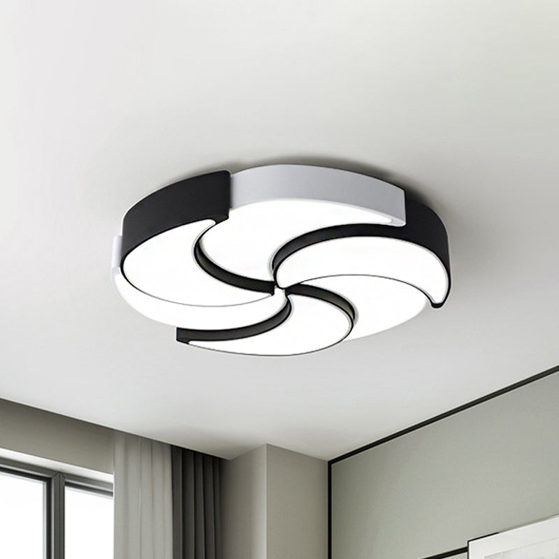 Plafonnier LED contemporain en acrylique à encastrer avec motif de moulin à vent - Circulaire, noir et blanc - 19,5"/23,5"/31" W - Lumière chaude/blanche