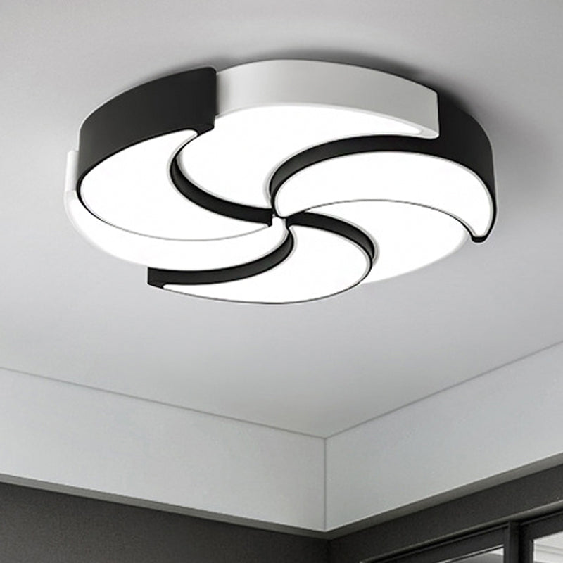 Plafonnier LED contemporain en acrylique à encastrer avec motif de moulin à vent - Circulaire, noir et blanc - 19,5"/23,5"/31" W - Lumière chaude/blanche