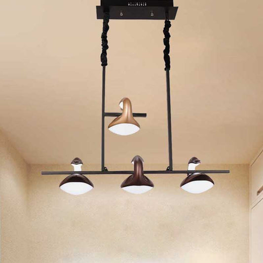 Multicolored Hanging Pendant Light With 4-Swan Linear Chandelier Design For Restaurants - Post