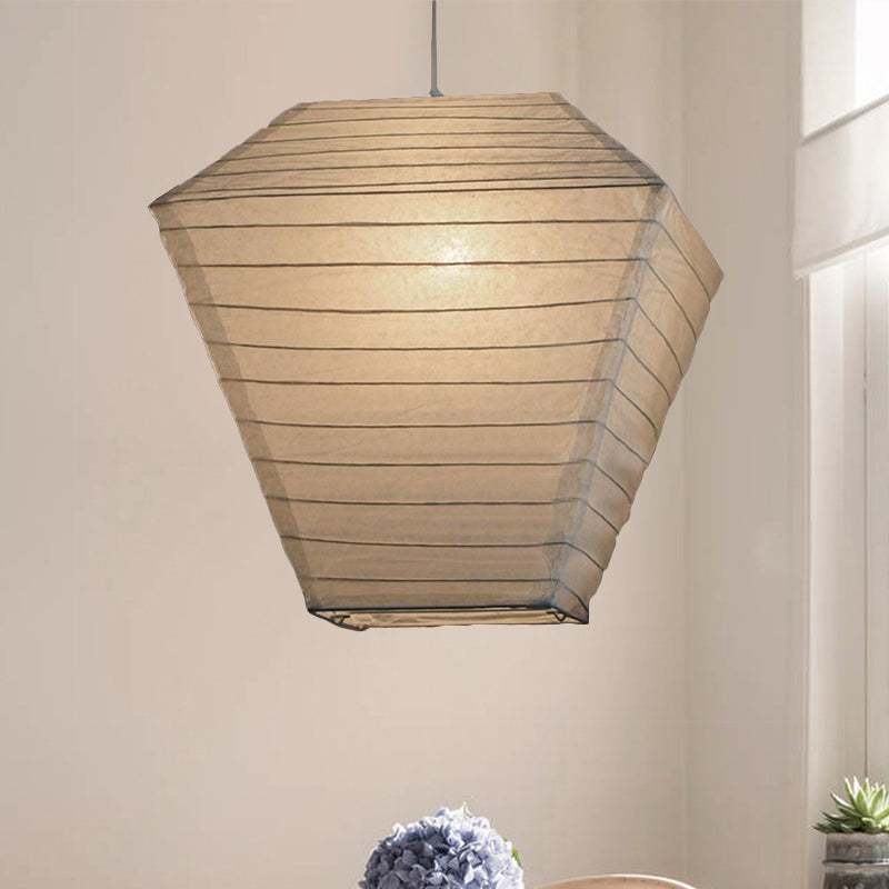 Retro Fabric Lantern Ceiling Pendant Light - 1 Light White Hanging Lamp Kit, 8.5"/10.5"/11.5" Wide