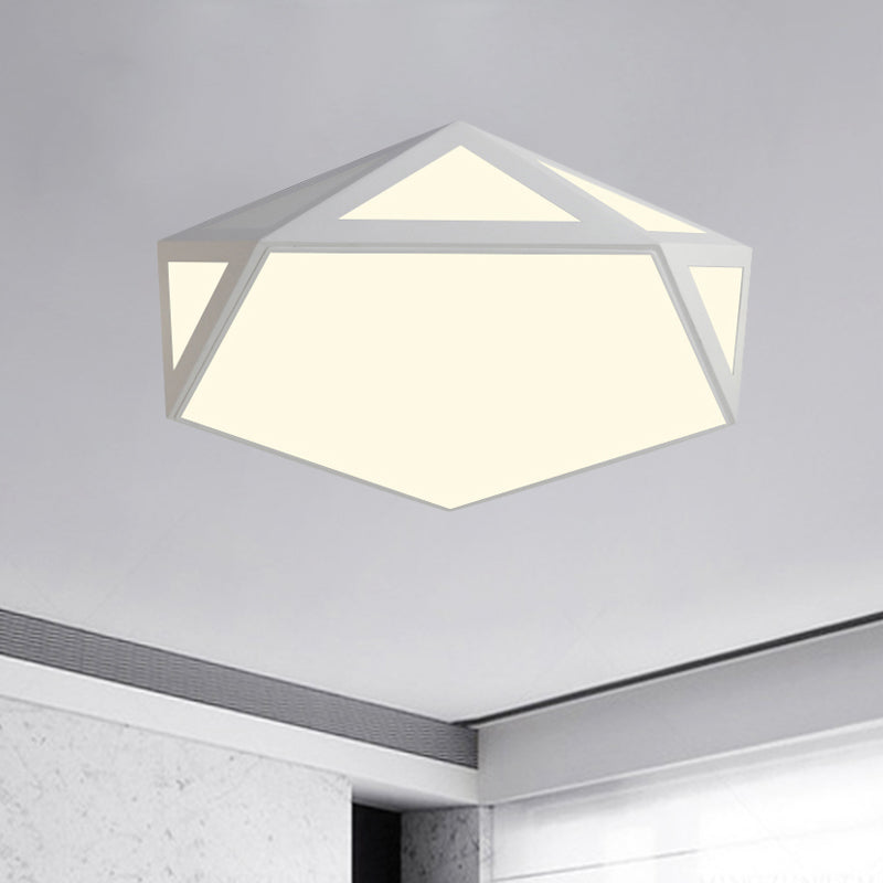 Sleek Black/White Pentagon Flush Ceiling Light with Acrylic Shade - Simple LED for Bedroom - Available in 3 Sizes: 16.5"/20.5"/24.5" Dia