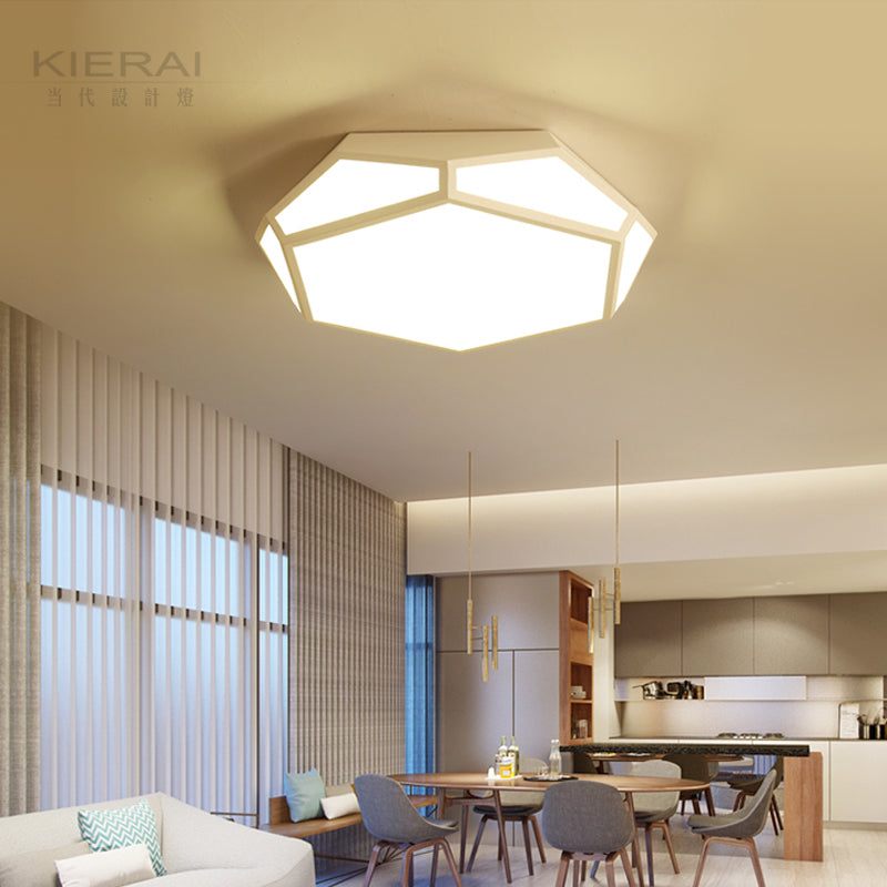 Sleek Black/White Pentagon Flush Ceiling Light with Acrylic Shade - Simple LED for Bedroom - Available in 3 Sizes: 16.5"/20.5"/24.5" Dia