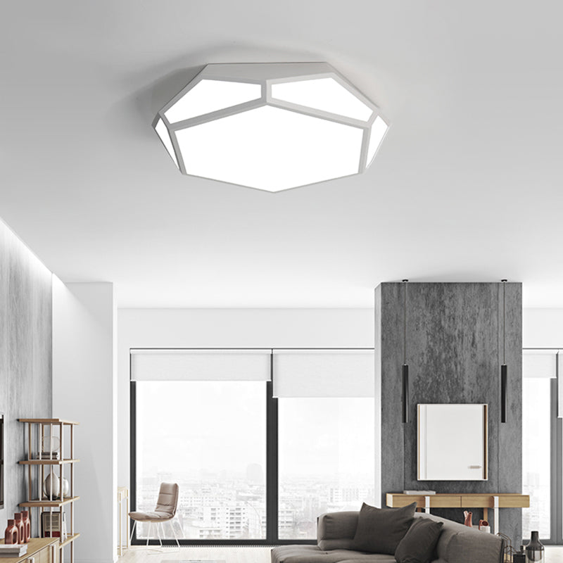 Sleek Black/White Pentagon Flush Ceiling Light with Acrylic Shade - Simple LED for Bedroom - Available in 3 Sizes: 16.5"/20.5"/24.5" Dia