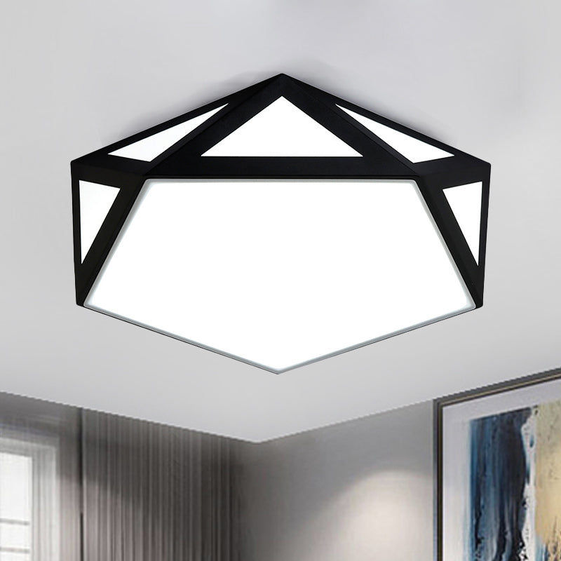 Sleek Black/White Pentagon Flush Ceiling Light with Acrylic Shade - Simple LED for Bedroom - Available in 3 Sizes: 16.5"/20.5"/24.5" Dia