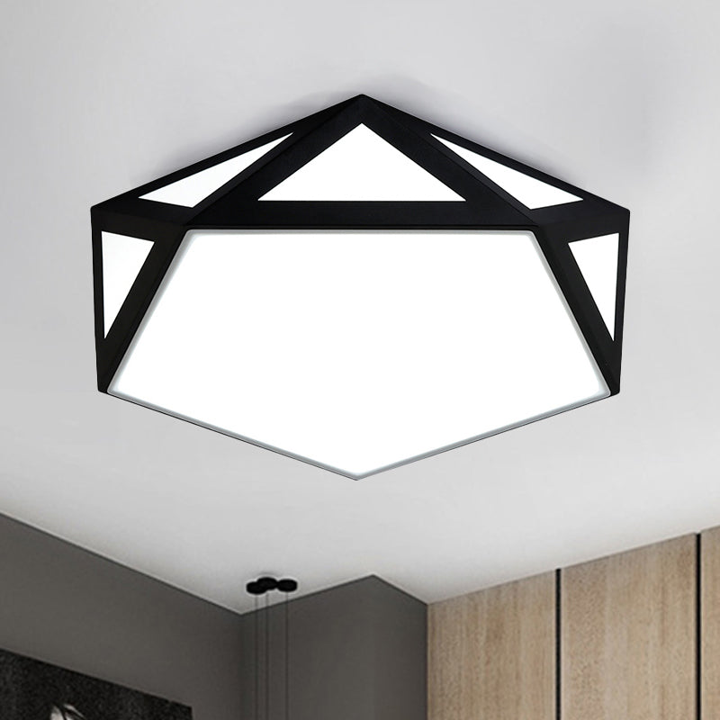 Sleek Black/White Pentagon Flush Ceiling Light with Acrylic Shade - Simple LED for Bedroom - Available in 3 Sizes: 16.5"/20.5"/24.5" Dia