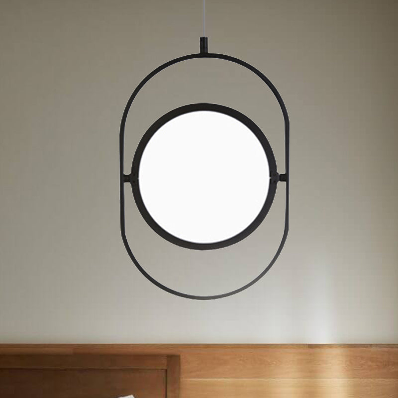 Simplicity Metal LED Black Pendant Light - Oval Suspension Ceiling Fixture: Horizontal/Vertical