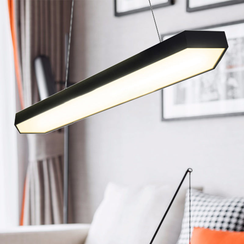 Modern Metal Linear Pendant Lighting with LED, White/Black/Silver, Hanging Lamp Kit in Multiple Light Options and Widths