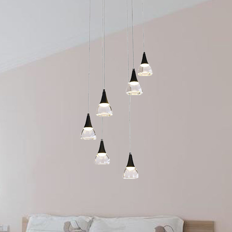 Ludovica - Cluster Conical Drop Pendant Modern Acrylic 5/6-Light Black Hanging Ceiling Light For
